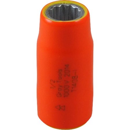 GRAY TOOLS Socket 3/8" X 1/2" Drive, 12 Point Standard Length, 1000V Insulated 1406-I